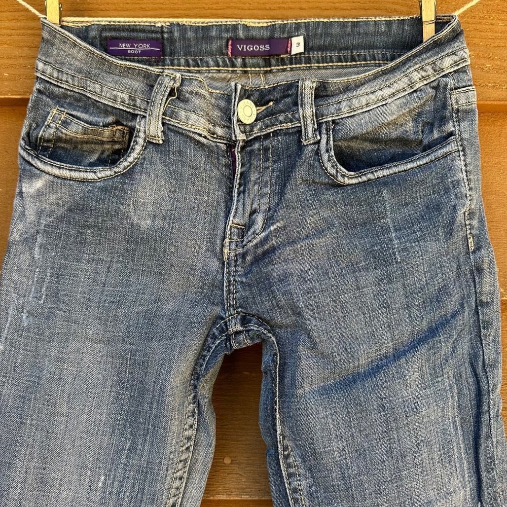 Vigoss Boot Cut Medium Boot Cut Blue Button Pocket Jeans - Picture 2 of 10